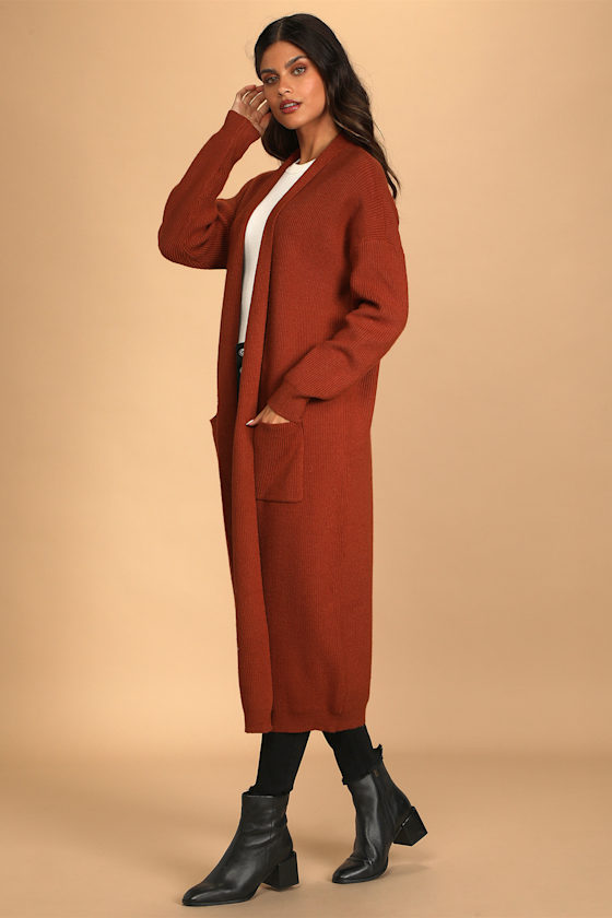 Forever Your Favorite Rust Brown Knit Duster Cardigan Sweater