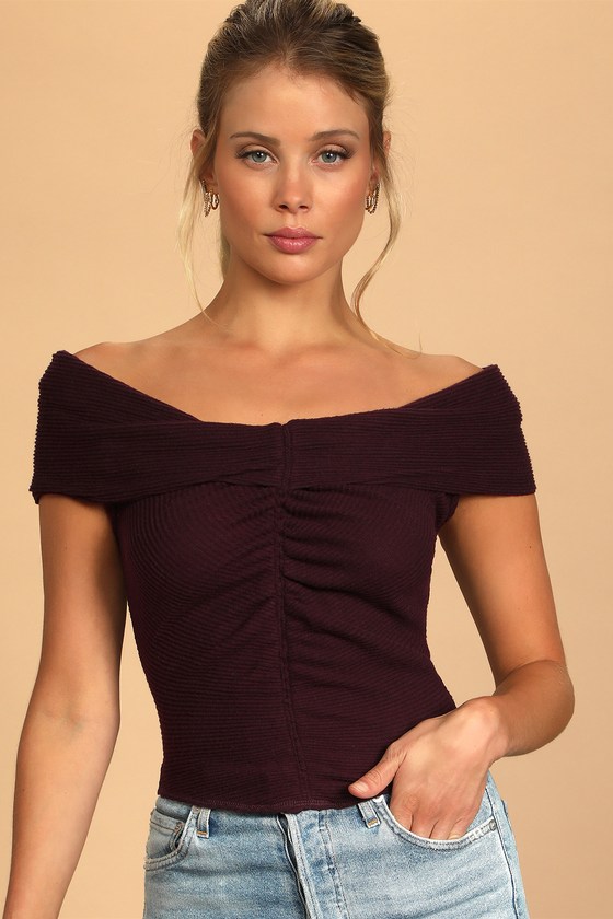 This Cutie Plum Purple Ruched Off-the-Shoulder Top