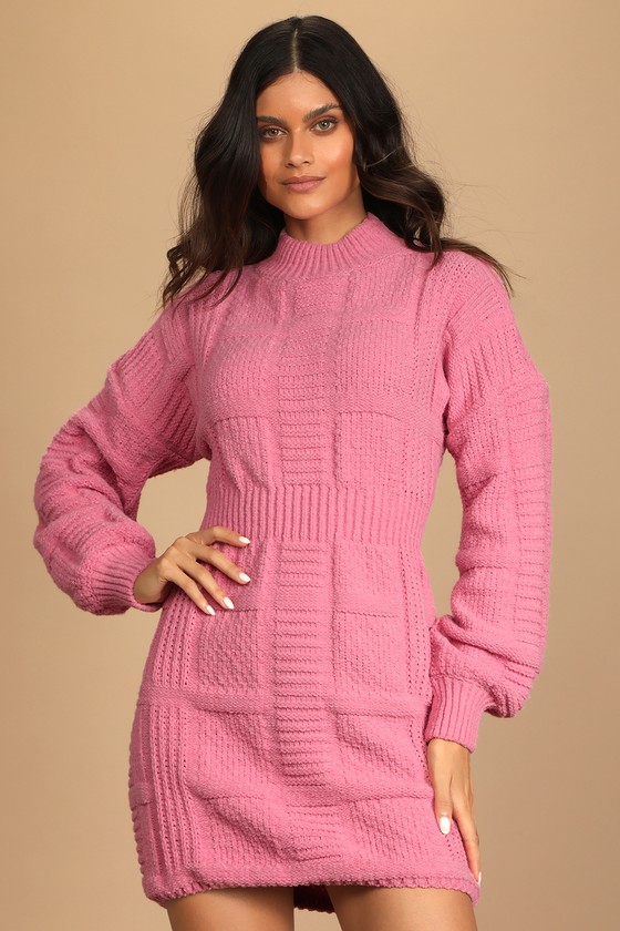 Cozy Sweater Dress - Cable Knit Sweater Dress - Pink Knit Dress - Lulus