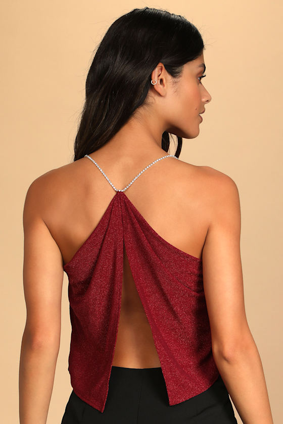 Going Full Glam Metallic Red Rhinestone Strap Cami Top 5