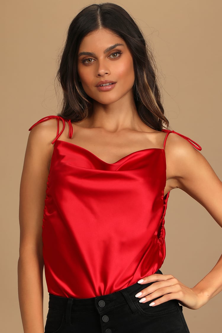 Sights On You Red Satin Convertible Cami Top