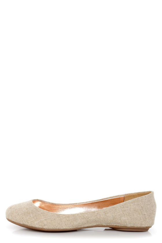 GoMax Sienna 22L Tan and Gold Fabric Ballet Flats