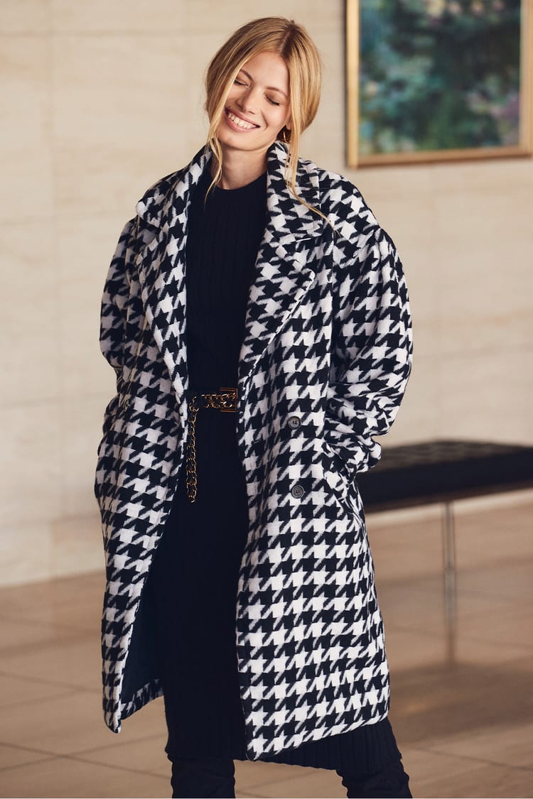 Black and White Coat - Houndstooth Coat - Wool-Blend Coat - Lulus