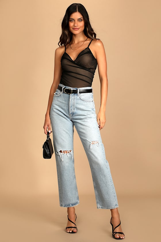 Evening Adventures Black Mesh Ruched Bodysuit 2