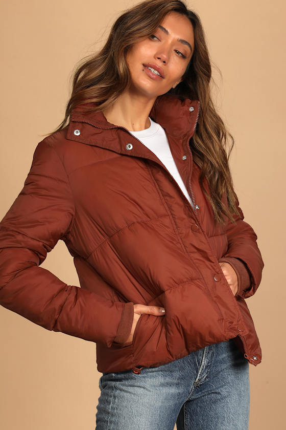 Aliyah Rust Red Quilted Puffer Jacket 4