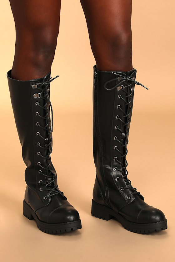 Vandal Black Tall Lace-Up Combat Boots 1