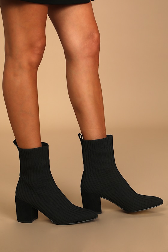 Vivi Black Ribbed Knit Mid-Calf Sock Boots 1