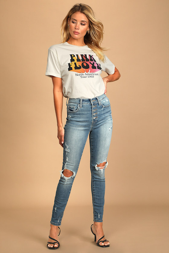 High-Waisted Jeans - Distressed Skinny 