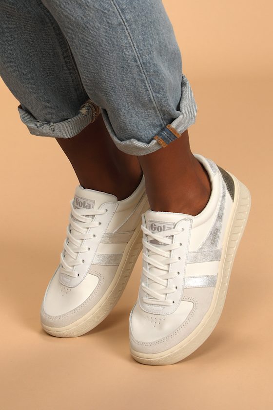 Grandslam Metallic White and Silver Sneakers 1