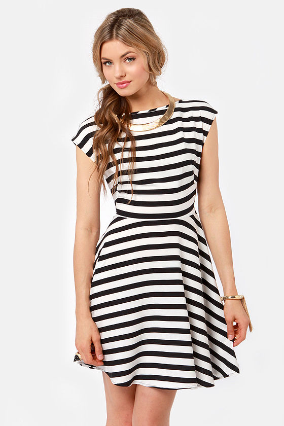 BB Dakota Zamora Dress - Black and White Dress - Striped Dress - $78.00 ...