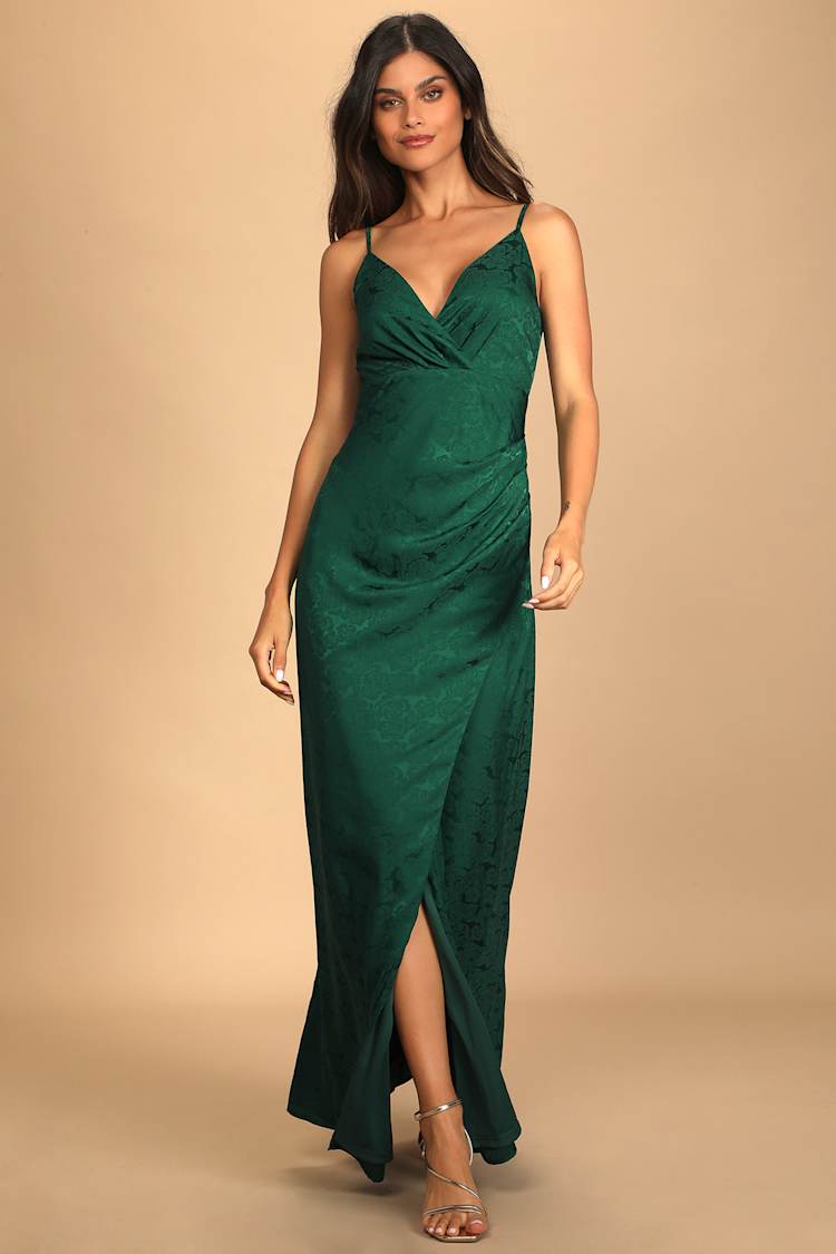 green emerald velvet dress Allyson Dress in Silk | Baroque Floral in Emerald main image 0