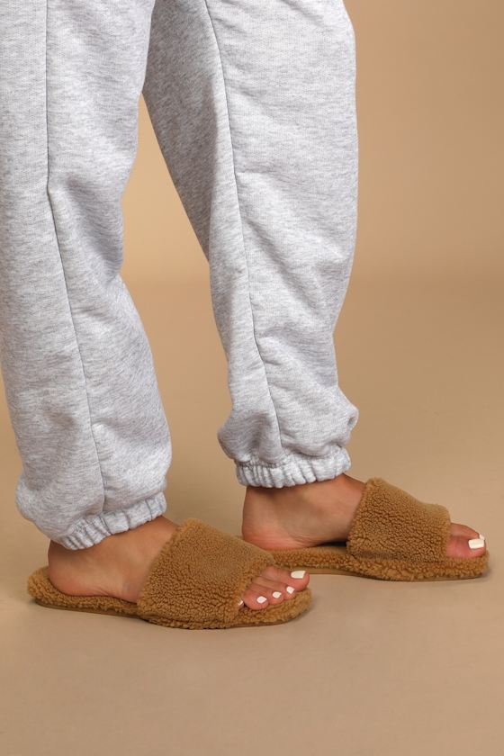 Camaria Camel Faux Fur Slide Slippers 1