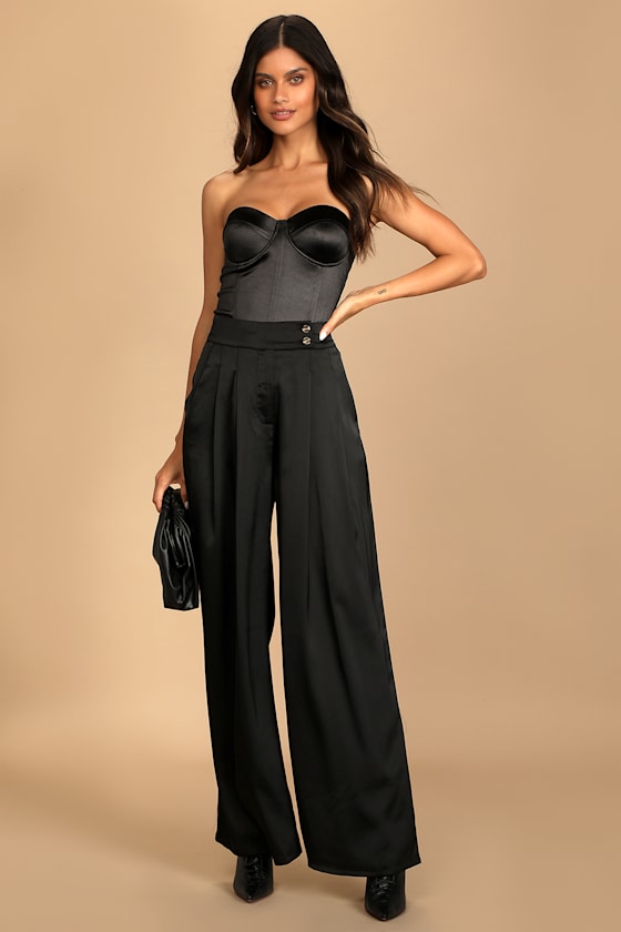 Endless Allure Black Satin Strapless Bustier Bodysuit 6