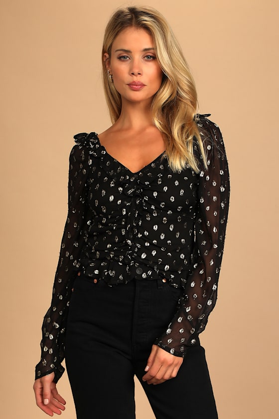 Divine Looks Black and Gold Dotted Long Sleeve Top 4