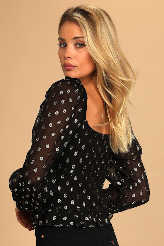 Divine Looks Black and Gold Dotted Long Sleeve Top 2