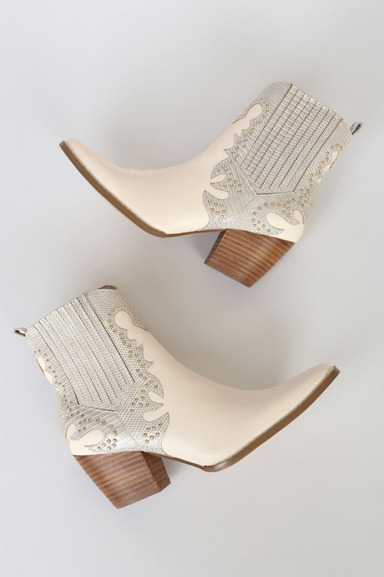 Eliza Off White Studded Ankle Boots 5