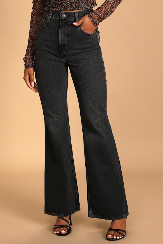 70s High Flare Washed Black High-Waisted Jeans 3
