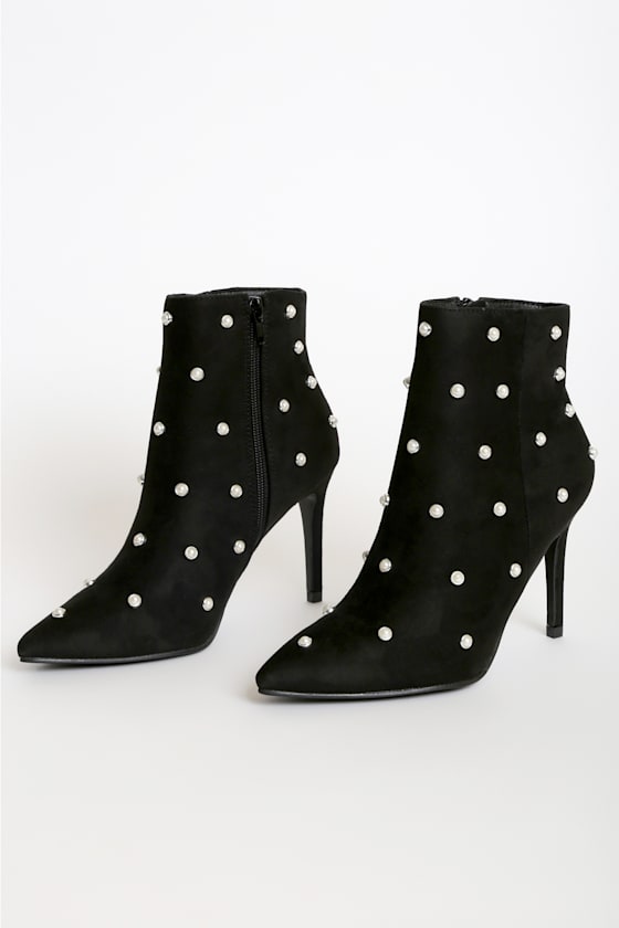 Selenah Black Pearl Pointed Toe Ankle Booties