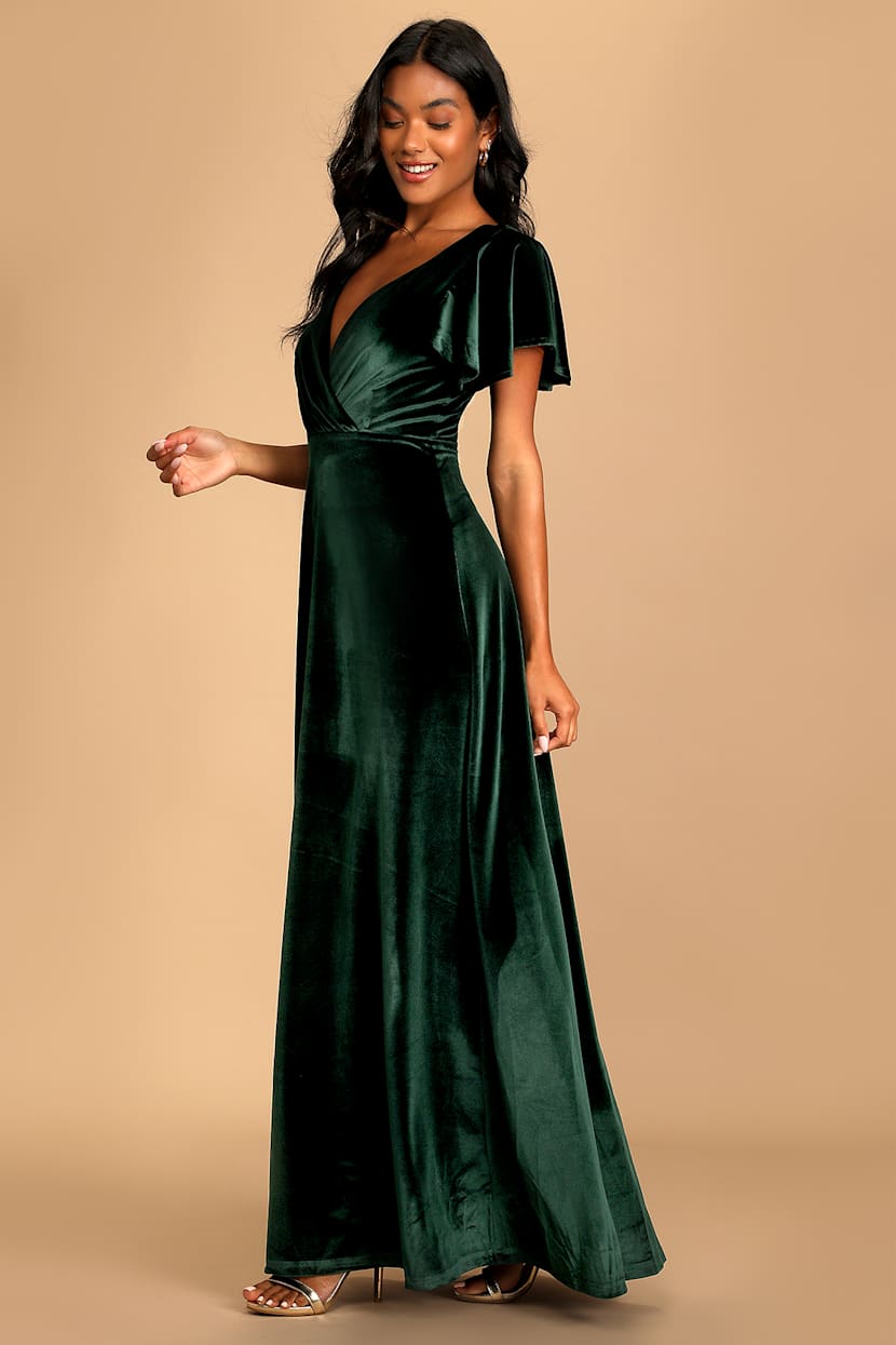green emerald velvet dress Always Turn To You Emerald Green Velvet Maxi Dress – Shop the Mint main image 1