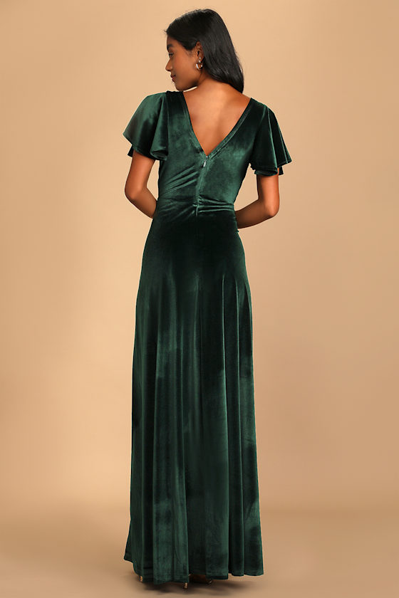 Absolutely Amazed Emerald Green Velvet Flutter Sleeve Maxi Dress - thumbnail 4