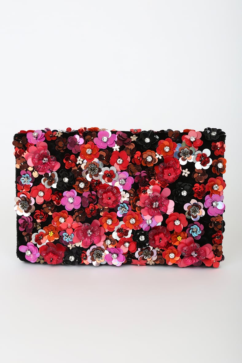 Boldest Bloom Black Multi Sequin Embellished Clutch