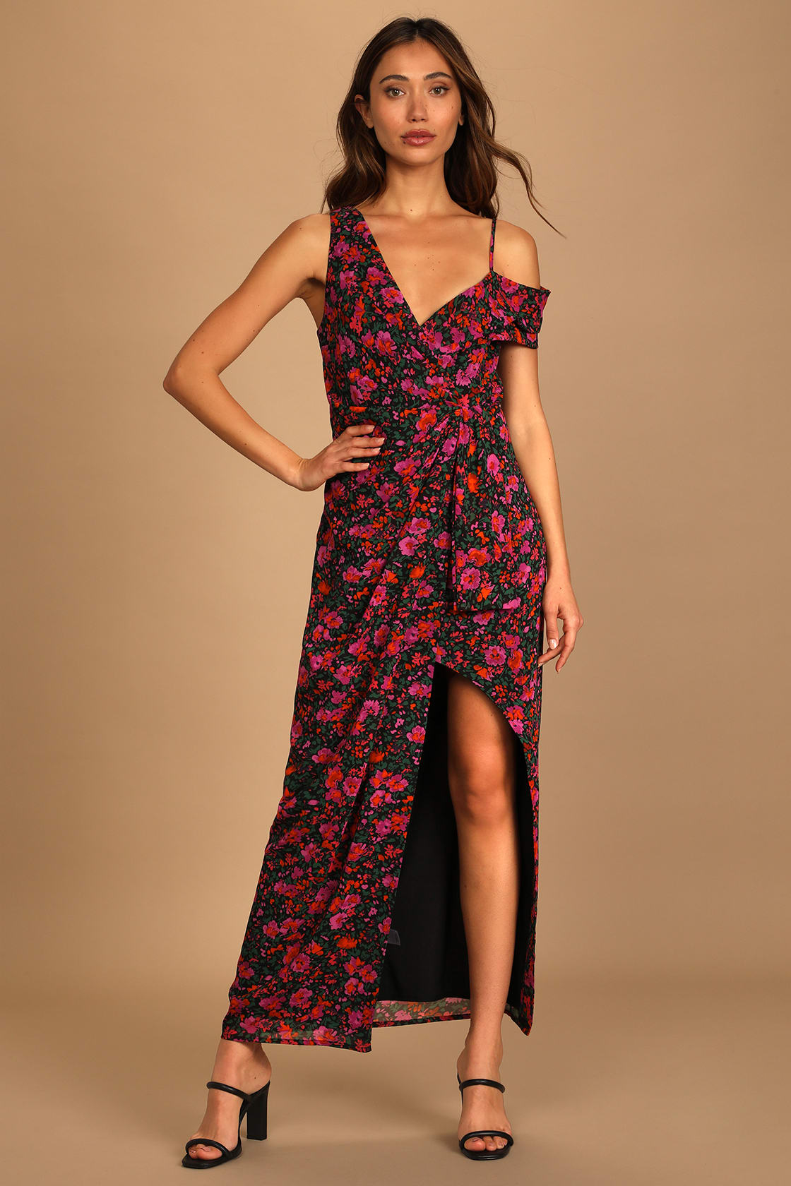 Black and Red Floral Off the Shoulder Sexy Cute Fall Wedding Guest Dress Under $100