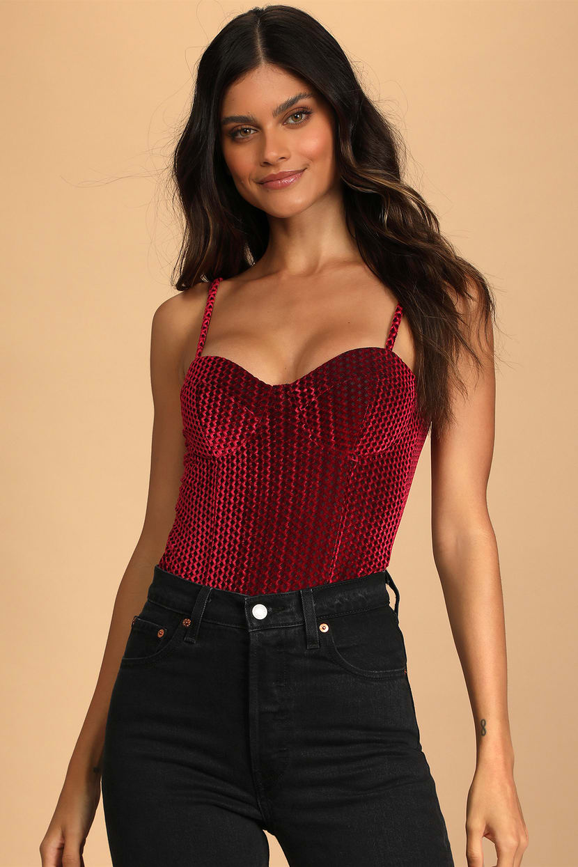 Sexy Burgundy Bodysuit - Velvet Bodysuit - Bustier Bodysuit - Lulus