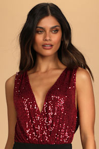 Evening of Wonder Burgundy Sequin Cowl Back Bodysuit 7