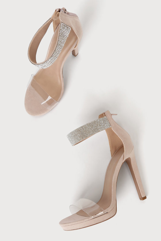 Caely Light Nude Suede Rhinestone High Heel Sandals 3