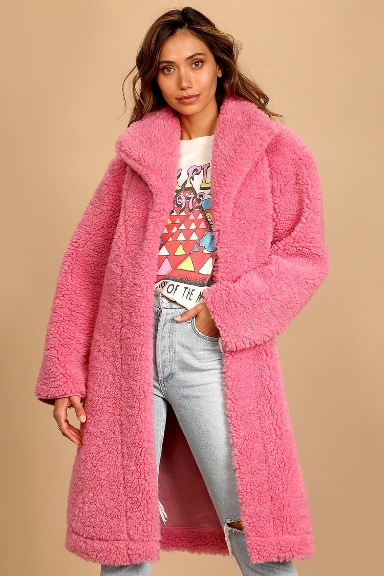 Pink Faux Fur Coat | Womens | X-Small (Available in S, M, L, XL) | 100% Polyester | Lulus Exclusive | Women's Tops | Coats