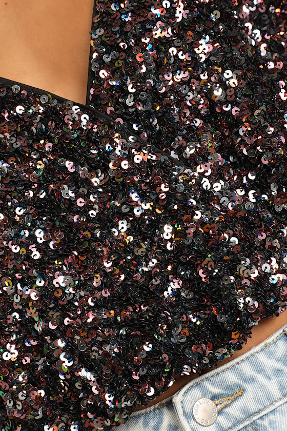 Keep Dazzling Pink Multi Sequin Long Sleeve Crop Top - thumbnail 5