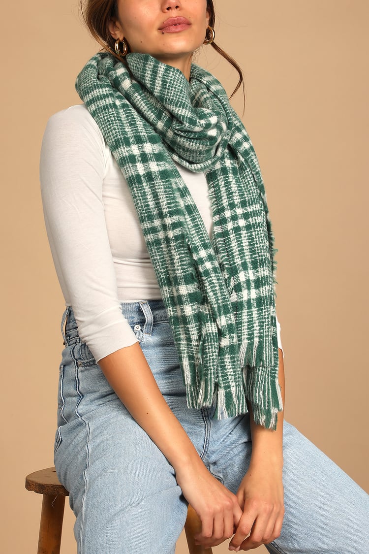 Green Plaid Scarf - Green and White Plaid Scarf - Women's Scarves - Lulus