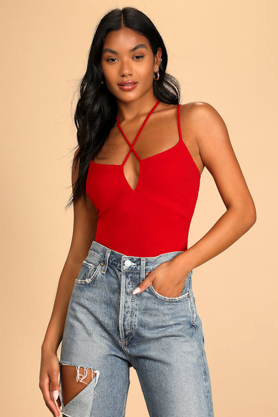 Strappy Together Red Strappy Sleeveless Bodysuit 10