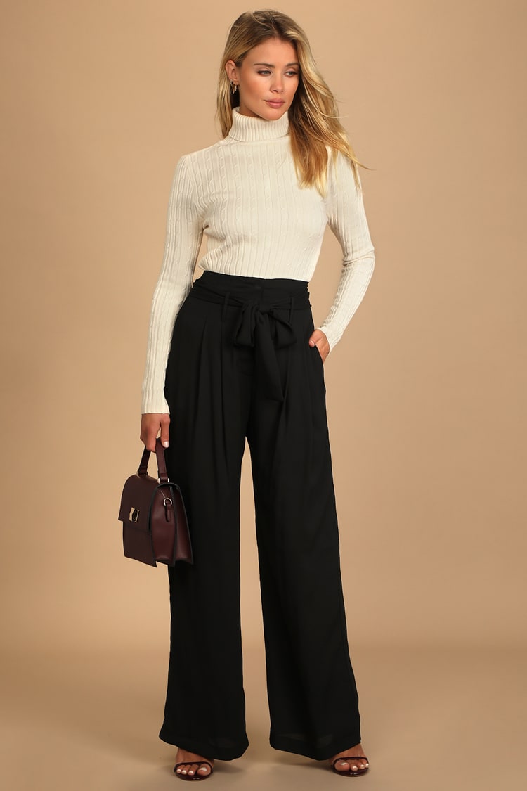 Black Pants - Paperbag Waist Pants - Wide-Leg Pants - Pants - Lulus