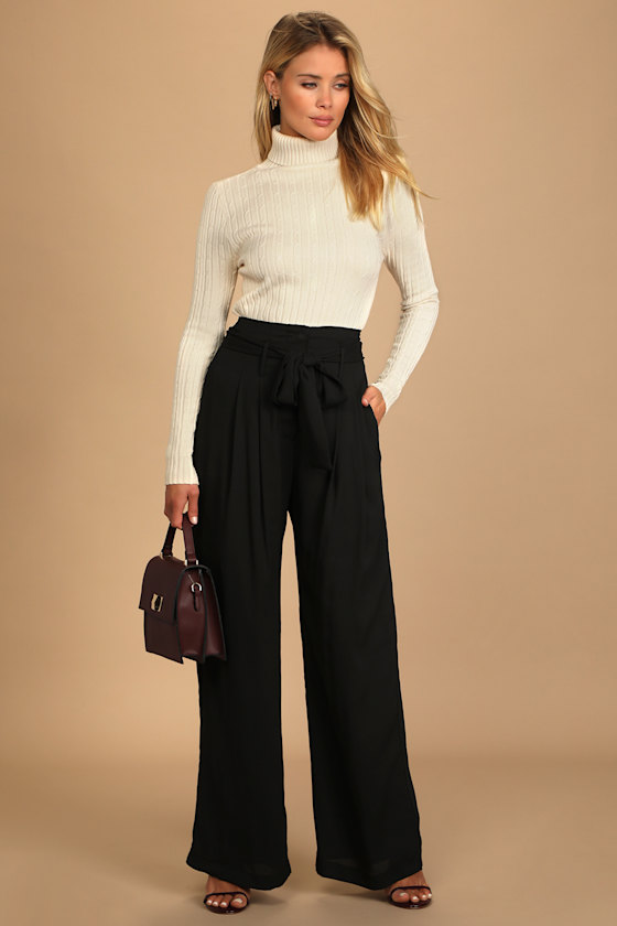 Chic Position Black Paperbag Waist Wide-Leg Pants 5