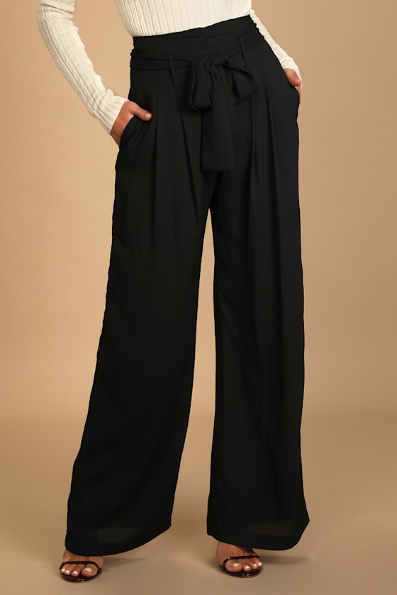 Chic Position Black Paperbag Waist Wide-Leg Pants 4