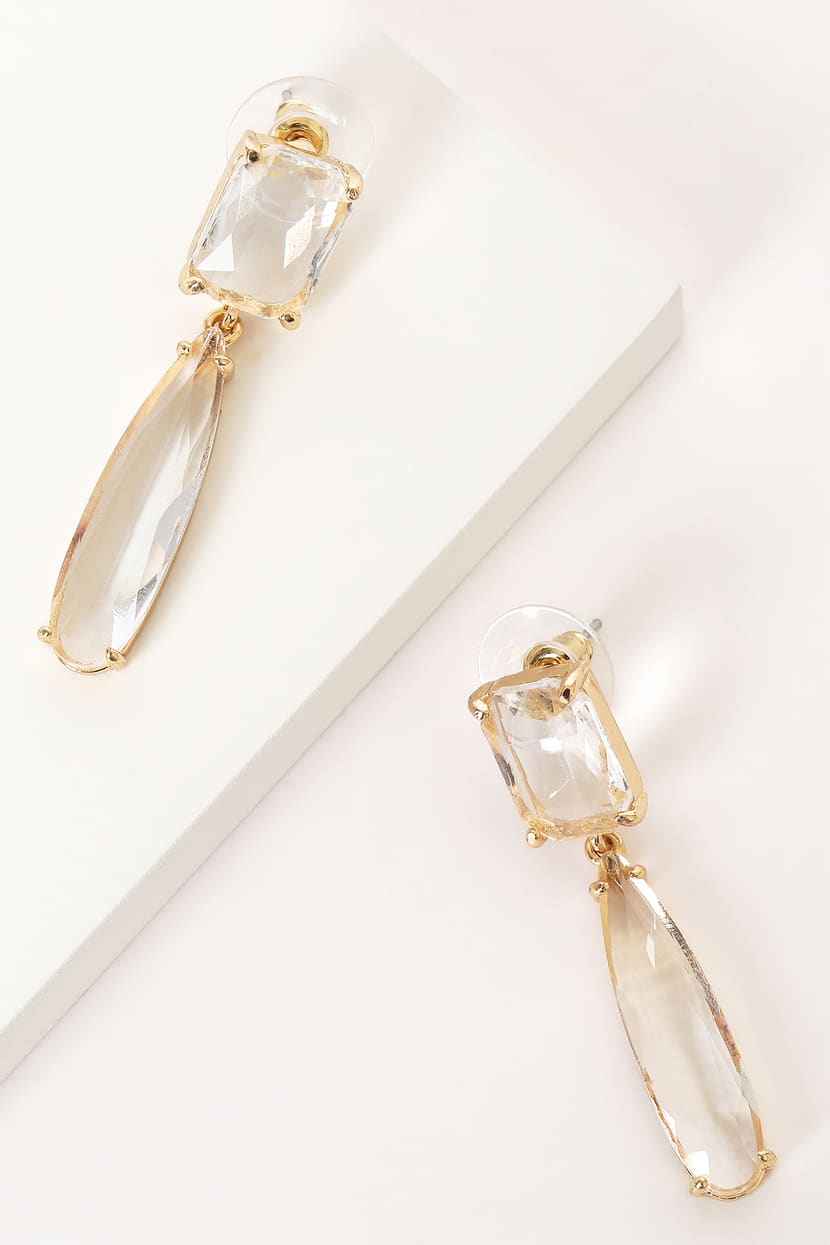 ESSFF Gold Color Round Resin Crystal Long Drop Earrings for Women