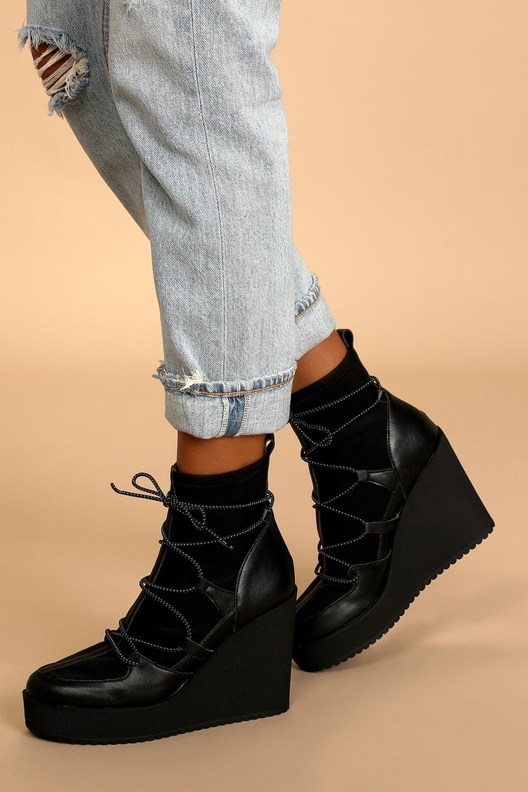 La Iglesia micro Querido Steve Madden Atomic - Black Booties - Wedge Booties - Lulus