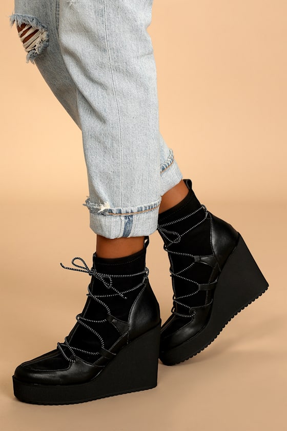 Atomic Black Leather Wedge Booties 1