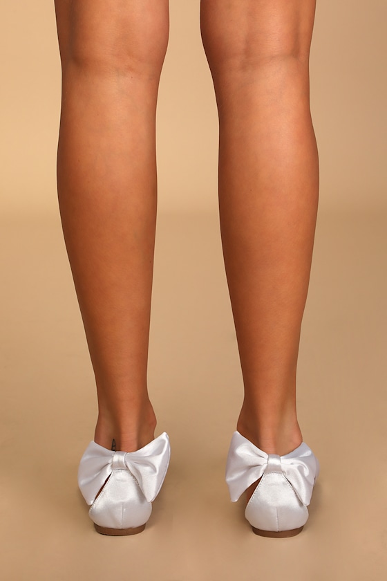 Velma White Satin Square Toe Bow-Back Flats 5