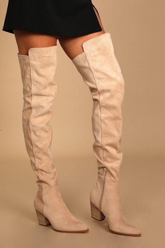 Vessay Light Nude Suede Over the Knee Boots 1
