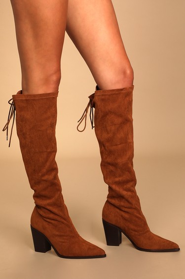 Lundrah Chestnut Suede Lace-Up Over the Knee Boots