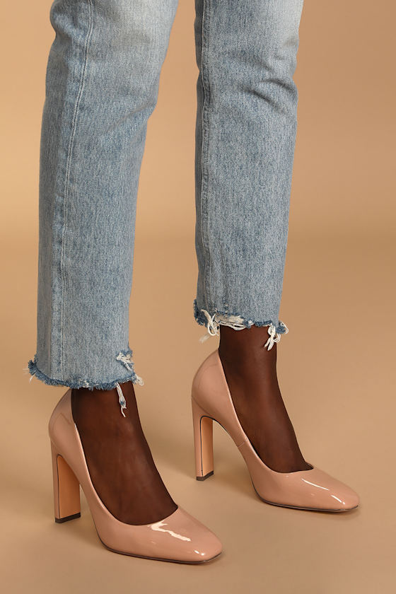 Landrie Light Nude Patent Square Toe Pumps 1
