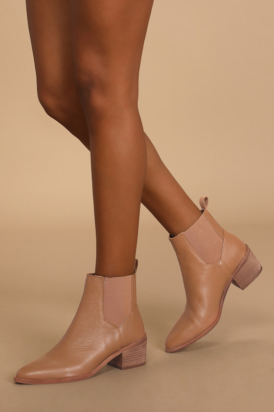 Filip Camel Leather Pointed Toe Ankle Booties 1