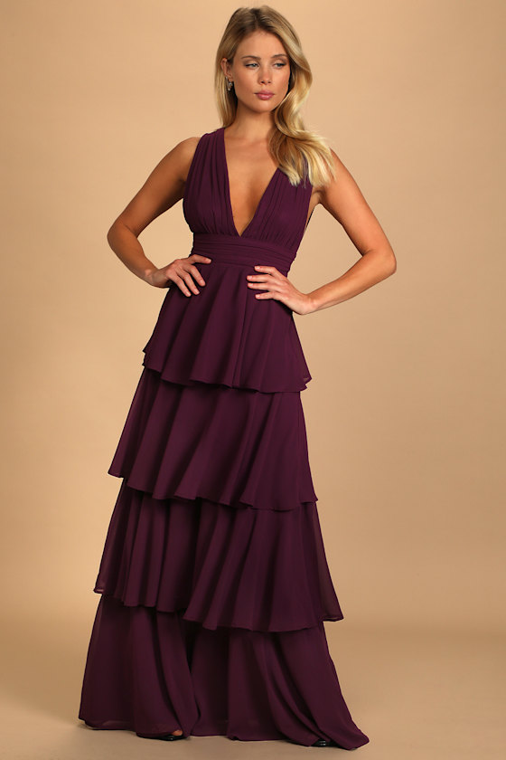 Amazing Evening Dark Purple Tiered Maxi Dress 4