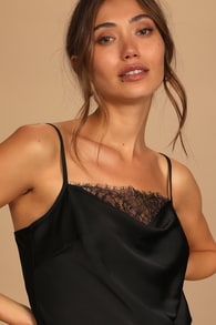 Always Happy Hour Black Lace Cowl Neck Cami Top