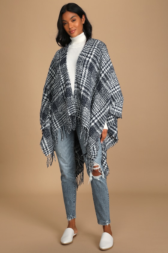 Snowflake Season Navy Blue and White Knit Wrap