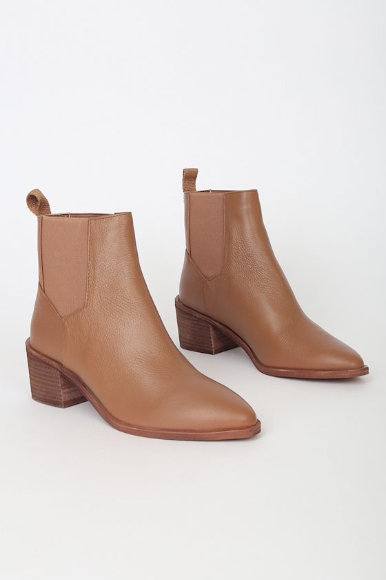 Filip Camel Leather Pointed Toe Ankle Booties 3