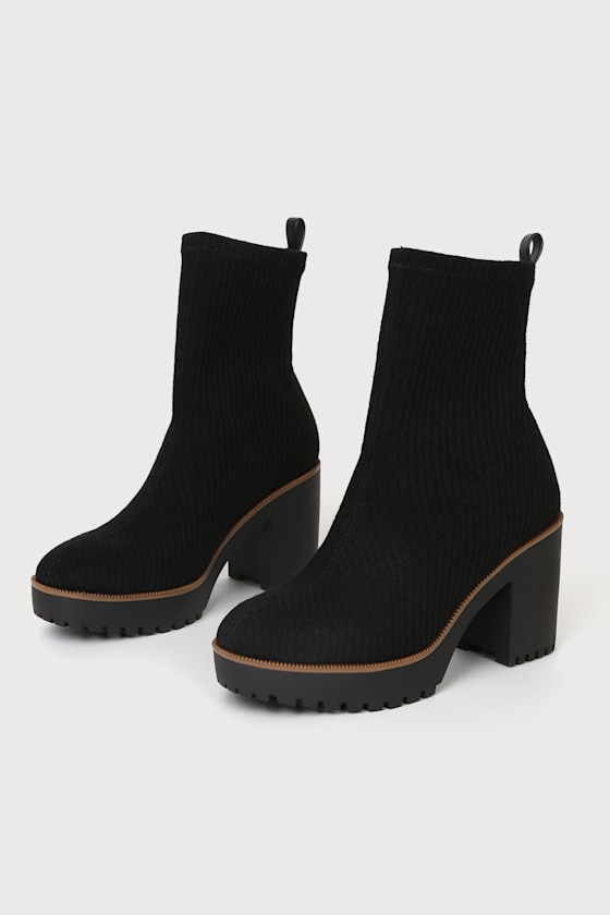 Garvey Black Ribbed Knit Platform Sock Booties 3