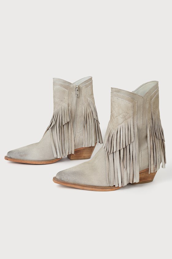 Lawless Bone Suede Leather Fringe Western Boots 4